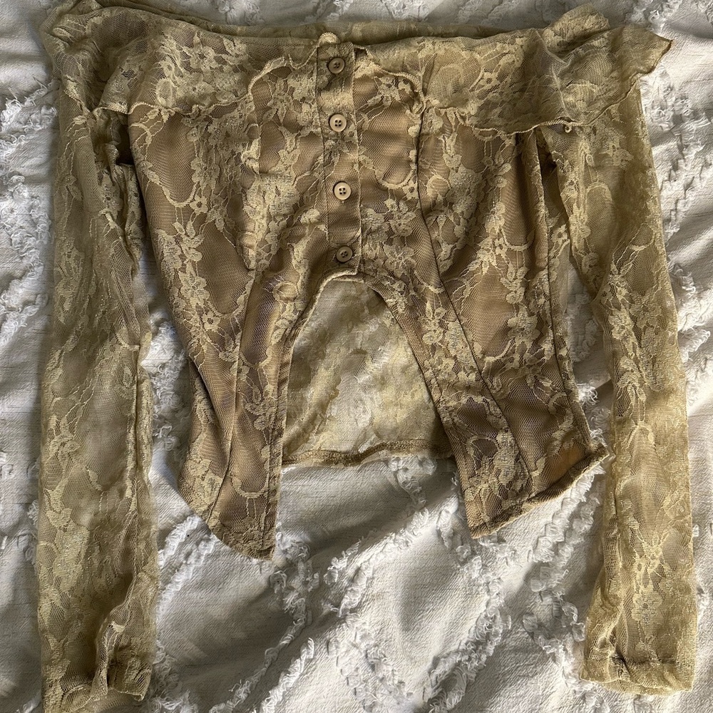 Lace Off-Shoulder Top in Beige